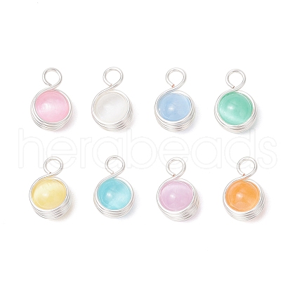 Dyed Natural Selenite Copper Wire Wrapped Round Pendants PALLOY-JF03771-02-1