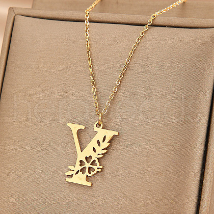 Flower Letter Stainless Steel Initial Pendant Necklaces for Women Men FS-WGF85E2-09-1