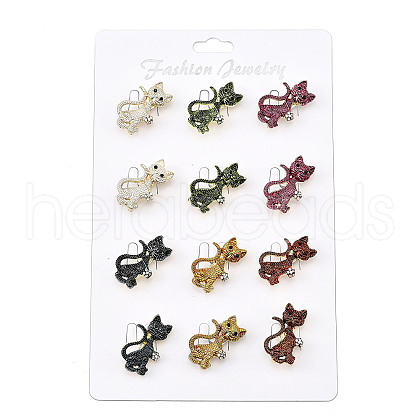 12Pcs 6 Colors Cat Baking Painted Alloy Rhinestone Brooches for Backpack Clothes JEWB-A033-11G-1