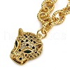 Brass Micro Pave Cubic Zirconia Leopard Pendant Cable Chain Necklaces NJEW-K385-01A-02-2