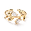 Leaf Cubic Zirconia Cuff Finger Ring for Women RJEW-C004-05-RS-1