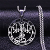 304 Stainless Steel Flat Round Sigil Pendant Necklaces NJEW-H065-19P-1