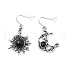 Resin Beaded Moon and Sun Asymmetrical Earrings EJEW-C036-01E-1