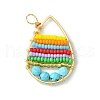 Dyed Natural Magnesite & Glass Seed Beaded Pendants PALLOY-MZ00196-1