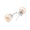 Natural Pearl Round Bead Stud Earrings EJEW-E298-01D-02P-2