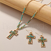 Cross Zinc Alloy Glass Pendant Necklaces & Dangle Earrings FS-WG71EA0-01-1