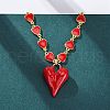 Heart Brass Red Enamel Pendant Necklaces for Women NJEW-G162-03G-3