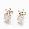 Brass Micro Pave Clear Cubic Zirconia Stud Earrings KK-R117-017-NF-2