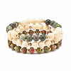 3Pcs 3 Style Natural Unakite & Wood  & Green Zebra Jasper Beaded Stretch Bracelets Set BJEW-JB07831-1