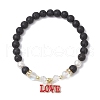 5Pcs Valentine's Day Theme Natural Lava Rock & Synthetic Moonstone Round Beads Stretch Bracelets BJEW-JB11648-3