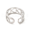 Non-Tarnish 304 Stainless Steel Hollow Out Heart Open Cuff Ring for Women RJEW-E063-19P-3