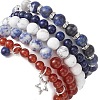 5Pcs 5 Style Natural Mixed Gemstone Round Beaded Stretch Bracelets Set BJEW-TA00435-3