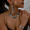 Oval Alloy & Synthetic Turquoise Pendant Necklaces & Dangle Earrings & Link Bracelets Sets FS-WGAAC5F-01-2