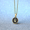 Alloy Black Enamel Disc with Initial Pendant Necklaces for Women WGEDF6F-17-1