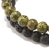 2Pcs 2 Style Natural Serpentine/Green Lace & Lava Rock Round Beaded Stretch Bracelets Set with Column Synthetic Hematite BJEW-JB07575-5