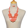 Wood Rectangle & Round Beaded Multilayer Necklaces & Dangle Earrings Sets FS-WG1E68D-04-1
