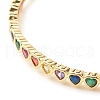 Colorful Cubic Zirconia Heart Open Cuff Bangle BJEW-B054-15G-4