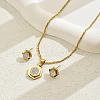 Stainless Steel Rhinestones Hexagon Pendant Necklaces & Stud Earring Sets for Women GG1852-1