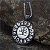 Tibetan Style Alloy Viking Yggdrasil Rune Flat Round Pendant Box Chain Necklaces PW-WG7F7E0-01-4