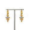 Elegant Brass Clear Cubic Zirconia Cross Hoop Earrings PE6845-3
