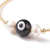 Natural Obsidian & Evil Eye Lampwork & Natural Pearl Beaded Bangle BJEW-JB08463-06-4