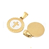 304 Stainless Steel Pave Natural White Shell Flat Round Pendant Necklaces STAS-R168-23G-01-2
