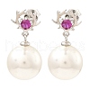 Shell Pearl Round Dangle Stud Earrings with Cubic Zirconia EJEW-Z024-05P-1
