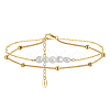 925 Sterling Silver Double Layered Chain Anklet with Natural Freshwater Pearls AJEW-F162-013G-1