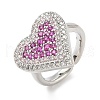 Heart Brass Micro Pave Cubic Zirconia Cuff Rings for Women RJEW-A069-12P-6