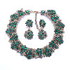 Flower Alloy Rhinestone Chain Necklaces & Stud Dangle Earrings Sets FS-WG8AADA-10-4