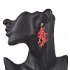 Star with Coral Handmade Glass Seed Beads Tassel Stud Earrings EJEW-MZ00472-5