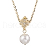 Brass Micro Pave Clear Cubic Zirconia & Shell Pearl Round Clover Pendant Necklaces NJEW-JN05261-01-2