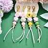 Sunflower Silicone & Natural Wood Beads Pendant Decorations HJEW-JM03080-1