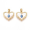 Brass Pave Natural Shell Heart Pendants KK-N258-07G-1