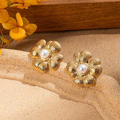 Stainless Steel Flower Stud Earrings HO8462-1-1