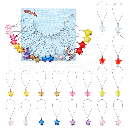20Pcs 10 Colors Star Transparent Acrylic Pendant Stitch Markers HJEW-NB00043-1