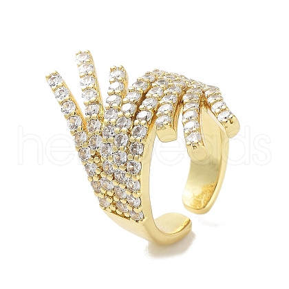 Rack Plating Brass Micro Pave Cubic Zirconia Cuff Rings RJEW-D025-20G-1