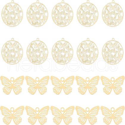 Unicraftale 40Pcs 2 Styles 201 Stainless Steel Filigree Pendants STAS-UN0035-73-1