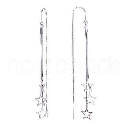 Rhodium Plated 925 Sterling Silver Star with Chain Tassel Dangle Earrings JE1045A-1