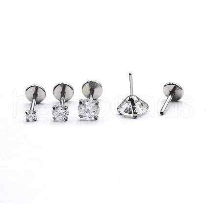 Stainless Steel Clear Cubic Zirconia Threadless Labret Stud WG18B1C-20-1