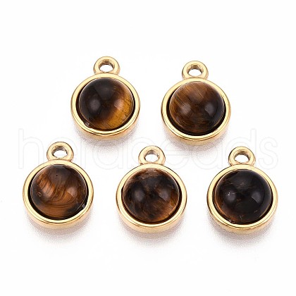 Natural Tiger Eye Half Round Charms STAS-N109-213E-G-1