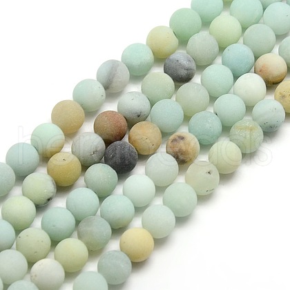 Frosted Natural Flower Amazonite Round Bead Strands G-M064-4mm-07-1