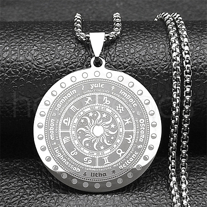 Constellation 304 Stainless Steel Box Chain Sun Pendant Necklaces NJEW-S003-01P-1