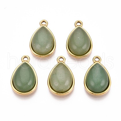Natural Green Aventurine Teardrop Pendants STAS-N109-210A-G-1
