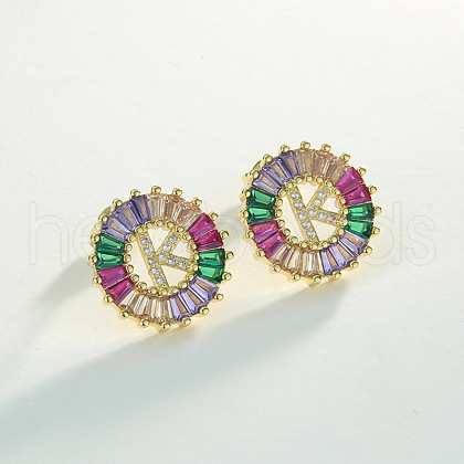 Brass Colorful Cubic Zirconia Stud Earrings WG39B88-11-1