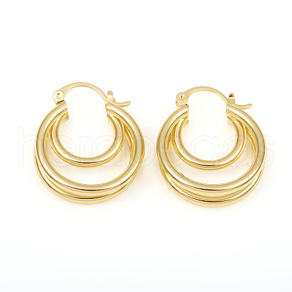 Brass Triple Hoop Earrings X-EJEW-G282-04G-1