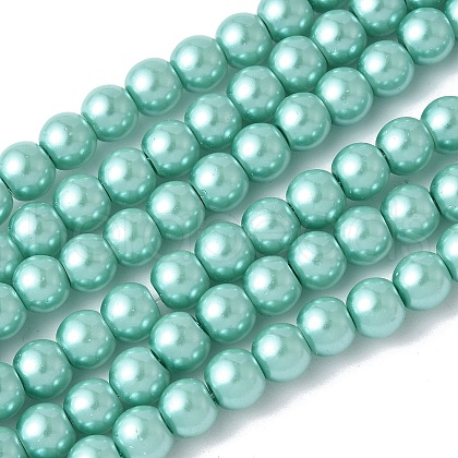 Baking Painted Pearlized Glass Pearl Round Bead Strands HY-XCP0001-24-1