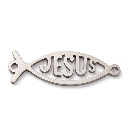 201 Stainless Steel Hollow Religion Jesus Fish Connector Charms STAS-V014-03P-1