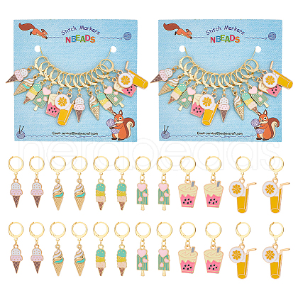 12Pcs 6 Style Alloy Enamel Icecream and Drink Charms Locking Stitch Markers HJEW-PH01625-1