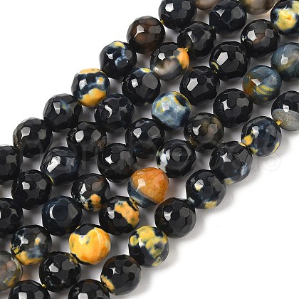 Faceted Natural Fire Crackle Agate Beads Strands G-F447-10mm-A09-1
